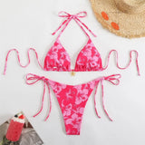 Blue Floral Print Swimwear Halter String Triangle Bikini Micro Mini Thong Sexy Swimsuit Women 2026 Bather Biquinis Bikinis Sets