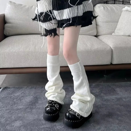 Woman Leg Warmer Autumn and Winter Wide Legs Black White Lolita Socks for Women Stripe Socks