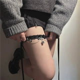 Dark Lolita Red Black Lace Crown Thigh Garter Gothic Bowknot Leg Chain JK Elastic Adjustable Thigh Ring Leg Harness Accessory