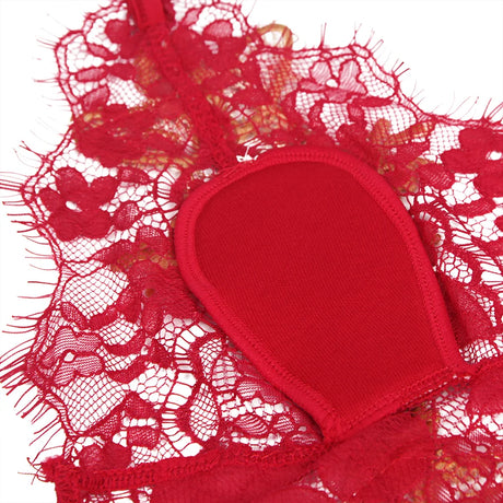 Red Satin Lace Chemise for Women Embroidery Backless Sleepwear Push Up Adjustable Straps with Panties Plus Size