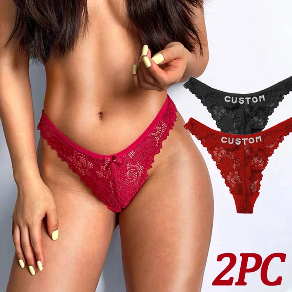 Custom Thong Panties with Name Sexy Lace Panties Shinny Letters Name Personality String Met Name Lingerie Tanga Hotwife Gifts