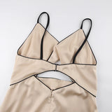 Black Satin Knot Hollow-out Straps Long Dress French Style Sexy Sleeveless Slit Women Summer Dress Lady Evening Party Gowns