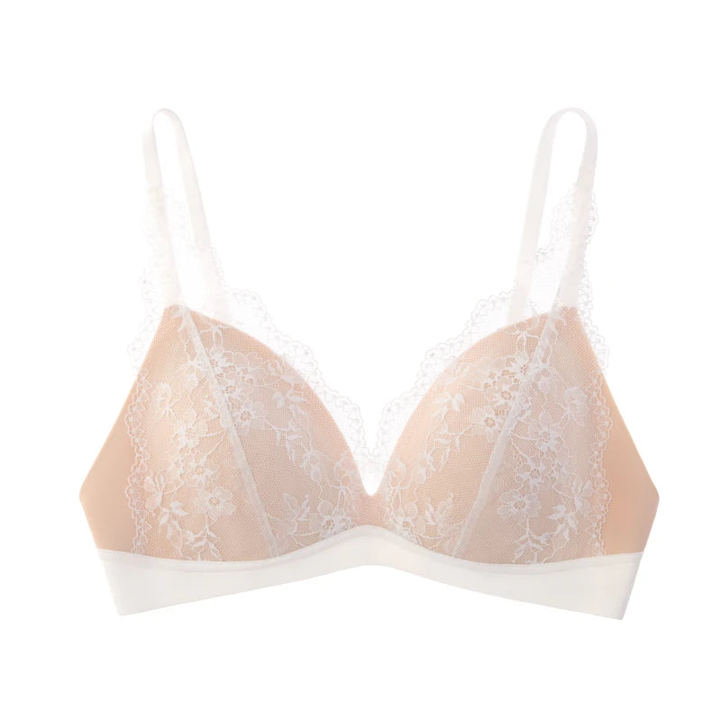 SUJIIN Sexy Wireless Lace Bras for Women Summer Push Up Plunge Deep V Small Chest Bra Lady French Breathable Lingeries MX326