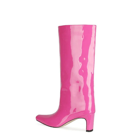 2024 NEW Fashion High Tube Knee High Boots 10cm/6.5cm Thick Heel 21 Colors Women Short Plush Boots Size 45 Winter Leather Shoes