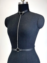Women's Fashionable PU Leather Chain Harness Belt Edgy Punk Girl Outfit Statement Gothic Collocation Outerwear Accessories