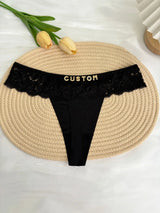 Personalized Custom Thong Name Crystal Letter G-String Low Waisted Lace Thong Ice Silk Bikini Panties Hot Wife Girlfriend Gift