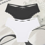 2PCS Cotton Panties for Women Sexy Lace Brazilian Briefs Female Low-Waist Cross Webbing Underpants Stretch Breathable Intimates