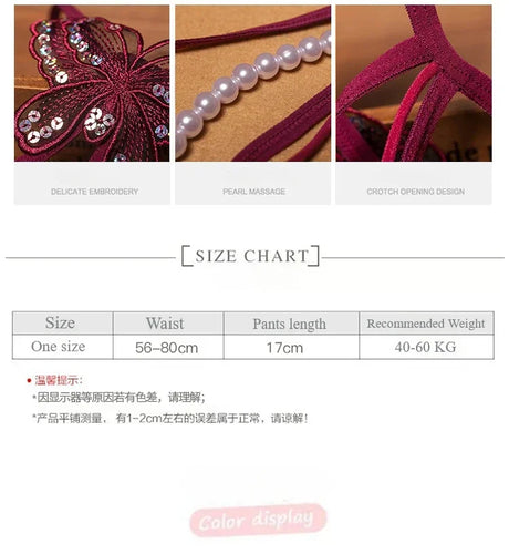 2026 Sex Thongs Embroidery Butterfly Sequin Pearl Massage Panties Sexy Lingerie Women's Open Crotch Lace T-back Female Underwear