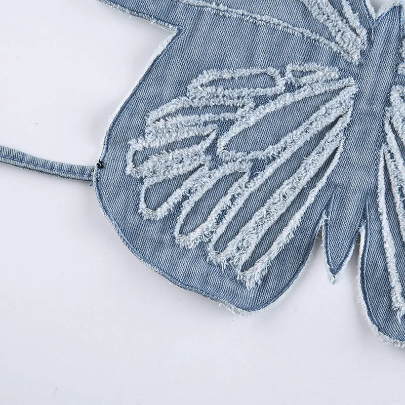 Hot Butterfly Jeans Crop Top Backless Strap Camis Sexy Lingerie Bow Bra Women Beach Mini Vest Butterfly Tank Tops Party Clubwear