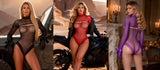 Sexy Fishnet Bodystocking Long Sleeve Bodysuit for Women Plus Size 5XL 2 Piece Lace Trim Open Crotch Teddy Lingerie