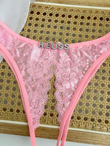 Custom Name Crystal Letter Briefs Sexy Lace Crotchless Knickers Hollow Waist Panties Open Gear Underpants Girlfriend Wife Gift