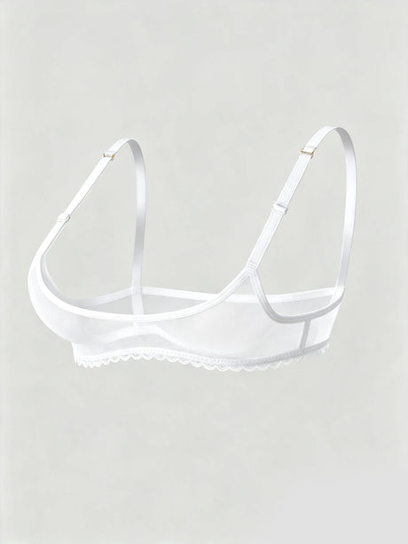 Ladies' sexy 1/4 Cup Mesh Bra, Sheer Wireless Breathable Balconette Bralette Top