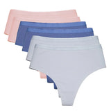 6 Pack Women's High Waisted Thong Cotton Underwear Ribbed Soft Breathable Panties Soft Stretch Intimates Sexy Lingerie S-XL