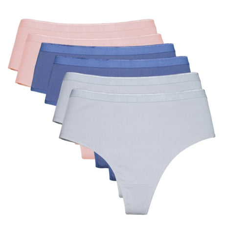 6 Pack Women's High Waisted Thong Cotton Underwear Ribbed Soft Breathable Panties Soft Stretch Intimates Sexy Lingerie S-XL