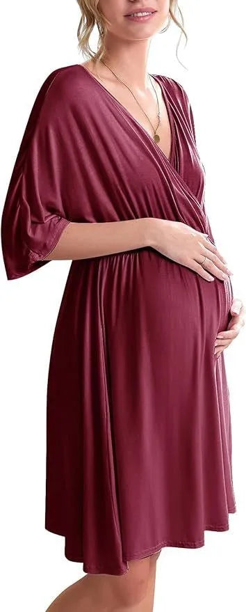 Ultra Soft Breathable Modal Maternity Sleep Dress, Nursing Breastfeeding Nightgown for Pregnant and Postpartum Women, free ship