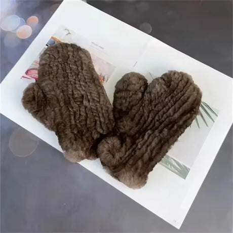 Hot Sale Women's 100% Natural Rabbit Fur Winter Gloves Warm Knit Thick Thermal Mittens Soft Real Fur Outdoor Cold Weather Glove