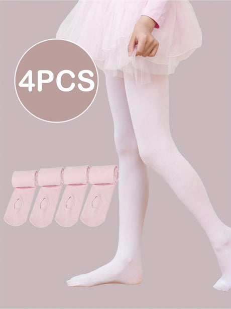 4PCS Girls Convertible Footed Dance Tights Nylon Spandex Ballet Leggings for Kids 2-14Y Girls Class Training Practice Wear