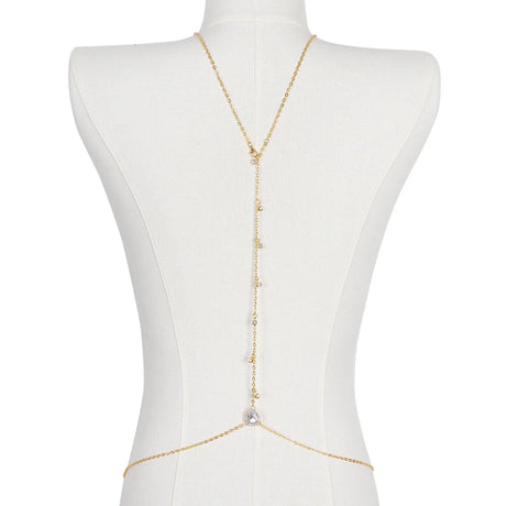 Bride Backless Rhinestone Waterdrop Body Chain Belly Waist Necklace for Women Mom Girlfriend Summer Beach Body Jewelry