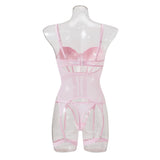 MUZISKAT Mesh  Lingerie Luxury Brand Bodysuit Backless Tops for Women 3 Piece Lingerie Set with Garter Sexydresses for Women
