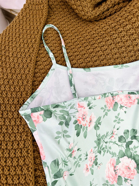 New Women's Silk Satin Print Nightwear Home Clothes Sexy Sleeveless Ruffled Hem Sleep Dress Female Comfortable Nightgown Clothes
