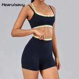 Hearuisavy 2Pcs Fitness Set Women Polka Dot Cross Back Sports Bra High Waisted Push Up Shorts Gym Quick Dry Workout Yoga Suit