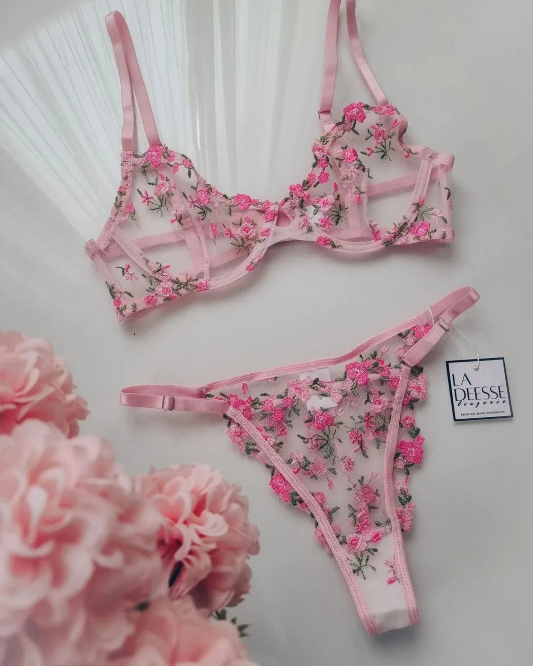 Fairy Lingerie Set Underwire Transparent Lace Bra Panty Floral Underwear for Women