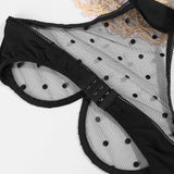 Large Size Black Latex Leather Underwear Women 2 Piece Polka Dot See-Through Sexy Lingerie Patchwork Lace Erotic Baby Dolls