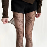 Harajuku Black White Brown Hollowed Out Lace Mesh Pantyhose Floral Rattan Bottomed Stockings Sexy Women Tights Fashion Hosiery
