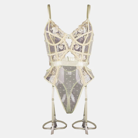 Toucheart Lace Sexy Skinny Babydoll Bodysuit Embroidery Erotic Private Adult Suit Solid Color Patchwork High Waisted Sexy Set