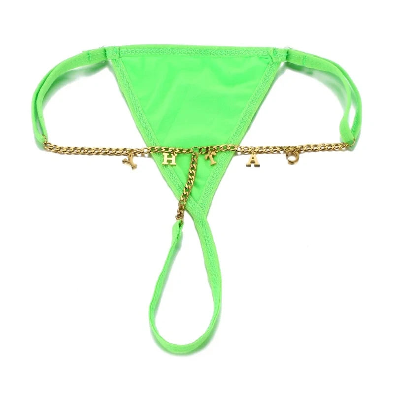 Sexy Women Custom Thong with Letter Metal 12 Constellations Body Waist Chain Jewelry Panties Girl Personalize Underwear Gift