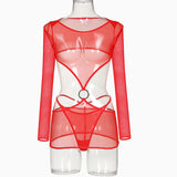 Sexy Lingerie Set Transparent Sheer Mesh Babydoll Erotic Nightwear Women Cutout Waist Lace Underwear Women's Sexy Nightie