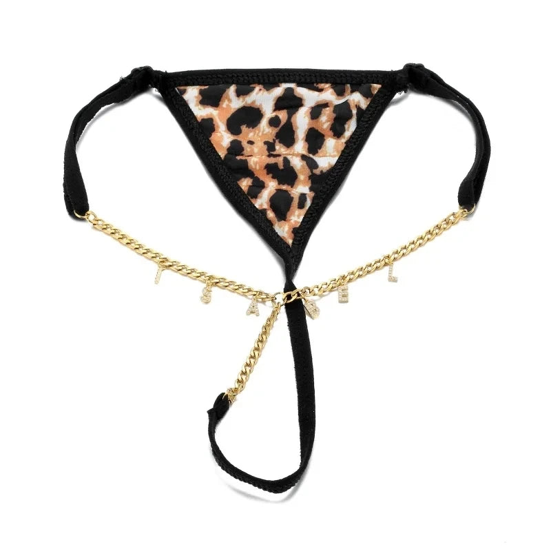 Sexy Women Custom Thong with Letter Metal 12 Constellations Body Waist Chain Jewelry Panties Girl Personalize Underwear Gift
