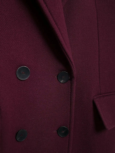 HH Women Fashion Burgundy Coat Double Breasted Long Sleeve Lapel Blends Jacket Autumn Winter High Street Outerwear