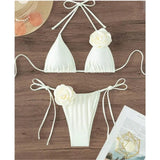 Sexy Flower Bandeau Swimwear Thong Bikini Women Lace-up Swimsuits Swimming Bathing Suit Brazilian Bikinis Set Mujer Biquini