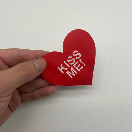 20pcs Red Heart Kiss Me Shape Self-Adhesive Disposable Satin Nipple Covers for Women Breast Pasties Stickers for Strapless Cloth