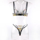 2-Piece Embroidery Lingerie Set Sexy Floral Sheer Wireless Bra Boho Bra Panty Set