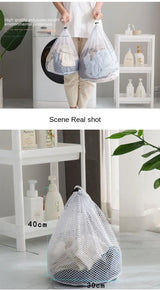 1Pc Drawstring Mesh Laundry Bags Fine/Coarse Mesh Washing Machine Travel Laundry Pouch Soft White Lingerie Storage Clothing Hot