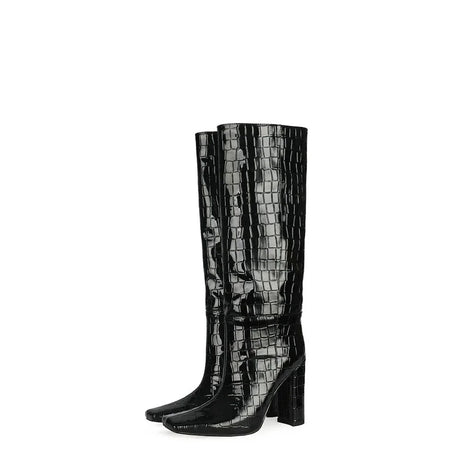 2024 NEW Fashion High Tube Knee High Boots 10cm/6.5cm Thick Heel 21 Colors Women Short Plush Boots Size 45 Winter Leather Shoes