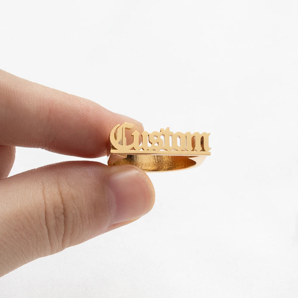 Personalized Stainless Steel Ring Customized Ancient English Name Ring Men's And Women's Jewelry Ring Gift For Family Or Friends