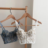 Three-Dimensional Embroidered Bra Sexy Lace Fish Bone Corset Widened Breasted With Steel Ring 2/1 Half Cup Bralette Underwear