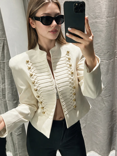 Women Vintage Slim Jacket Spring Women Trends Elegant Napoleon Jackets Ladies High Street Chic Shoulder Padded Blazer