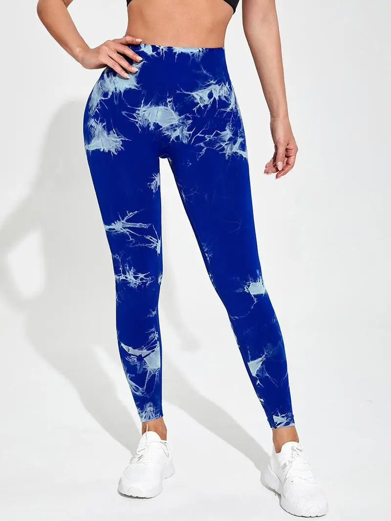 Hip Liftting Seamless Fitness Yoga Leggings Tie Dye Exercise Tights For Women Tummy Control High Waist Workout Pants