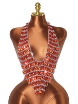 Women Sexy Backless Shine Diamond Body Chain Exotic Tanks Novelty Hollow Out Chest Chains Decor Bustier Tops Nightbar Clubwear