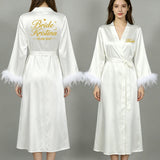 Custom Name Bride Robe Satin Feather Bridesmaid Robes Personalized Wedding Morning Gown Bachelorette Party Bathrobe