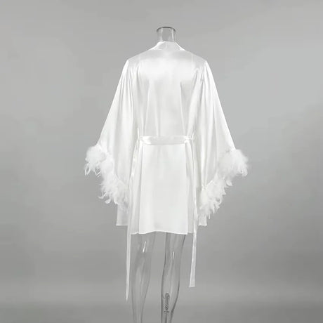Wedding Bride Robe Morning Gown Elegant Feather Female Kimono Bathrobe Gown Sexy Rayon Summer New Sleepwear Nightwear Lingerie