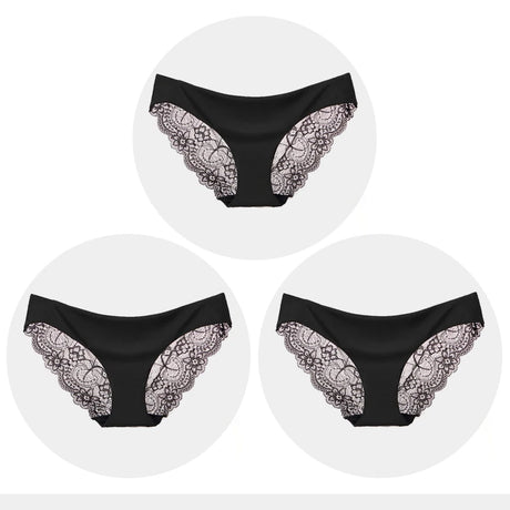Women's Seamless Underwear Leopard Intimate Women Sexy Lace Black Floral Panties Seamless Panty 3pcs/set