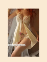 Home Temptation Pure Pajamas Panties Two-Piece Set Front Buckle Lace Nightgons Sexy Lingerie Beauty Back Suspenders Nightdress