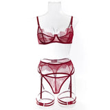 Women's Red Lace Lingerie Set with Underwire Bra High Waist Garter Belt Thong and Thigh Straps Romantic Bedroom Outfit Set 2026