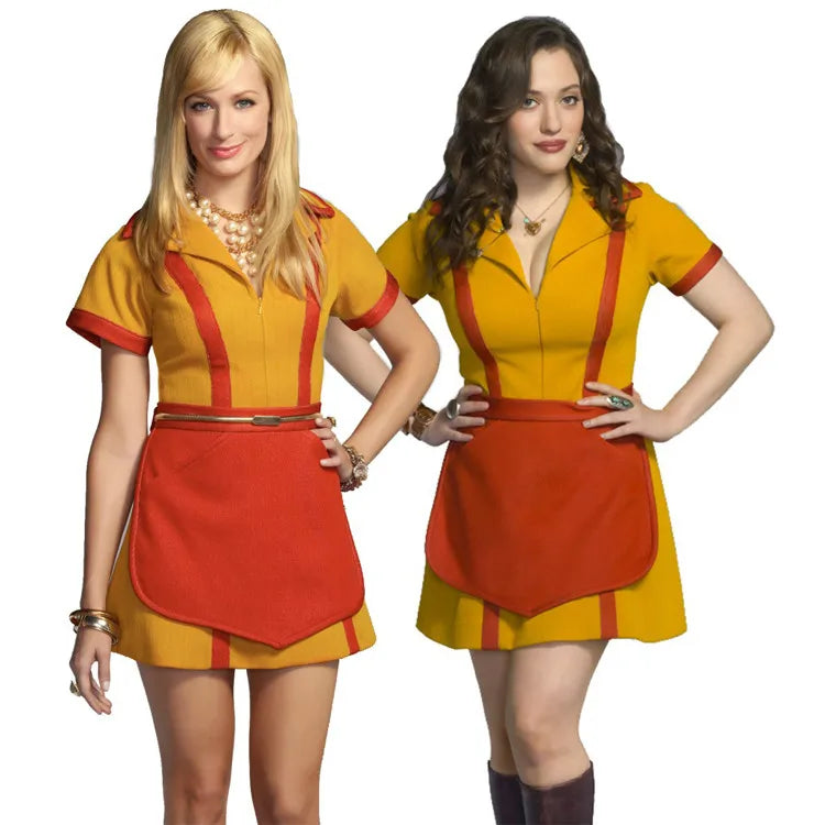 Halloween Girl Party Wear Max Caroline Waitress Maid Dress Cos with Apron S M L XL 2 Broke Girls Cosplay Dress Costumes for