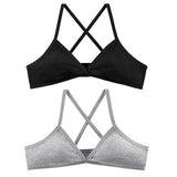 2Pcs/Set Ribbed Cross Back Triangle Bralette Set Women Spaghetti Strap Breathable Daily Bra Wireless Casual Daily Lingerie S-L